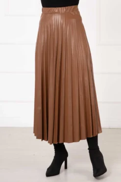 Alternative view of Pleated A-Line Leather Skirt Tan