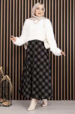 Classic Checked Pattern Scuba Skirt Black