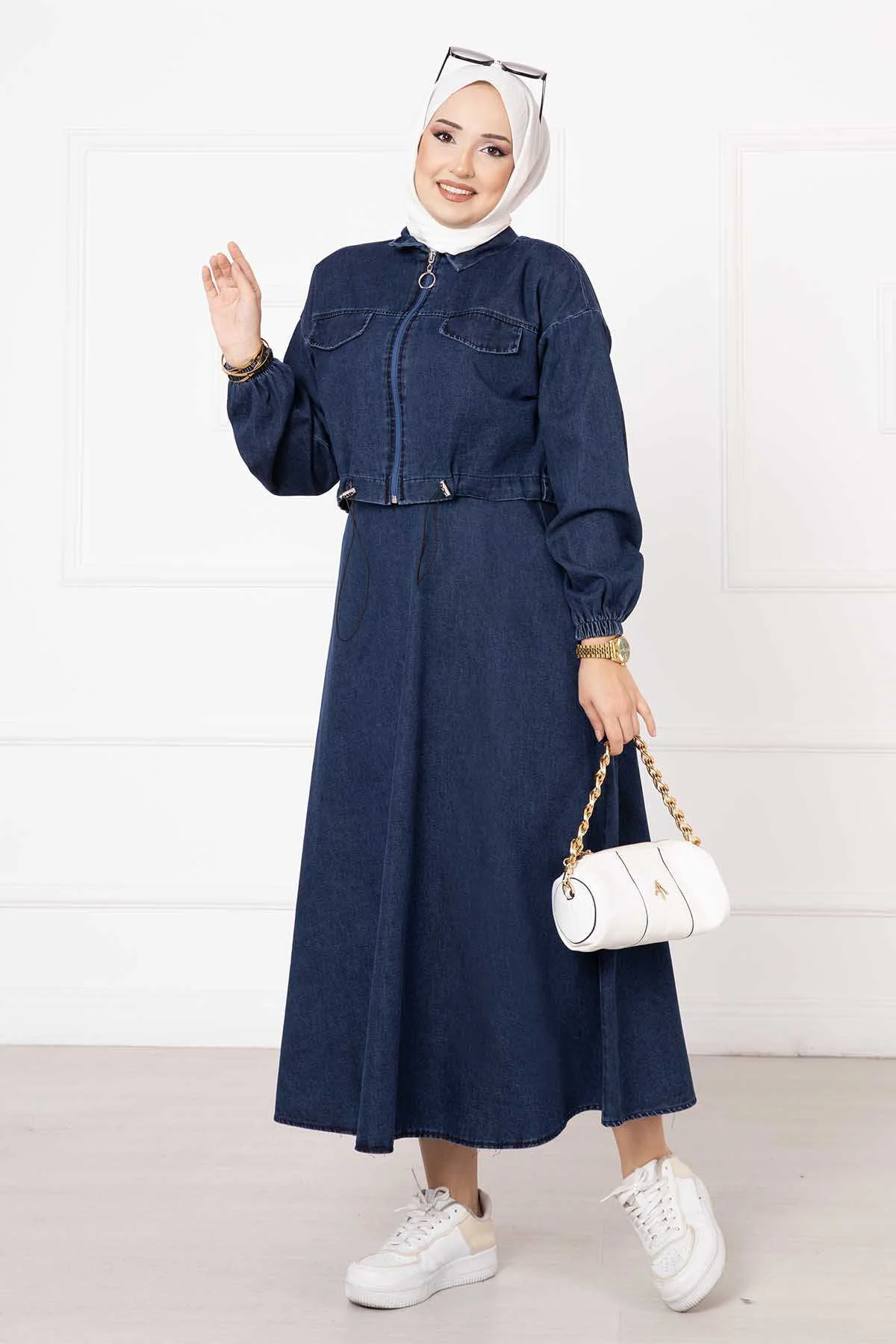 Classic Zippered Ferace Navy Blue – Image 6