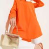 Classic Collar Oval Cut Shirt Orange