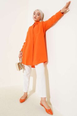 Vista alternativa de Classic Collar Oval Cut Shirt Orange