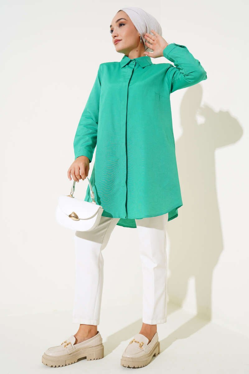 Classic Collar Oval Cut Shirt Green – Bild 2