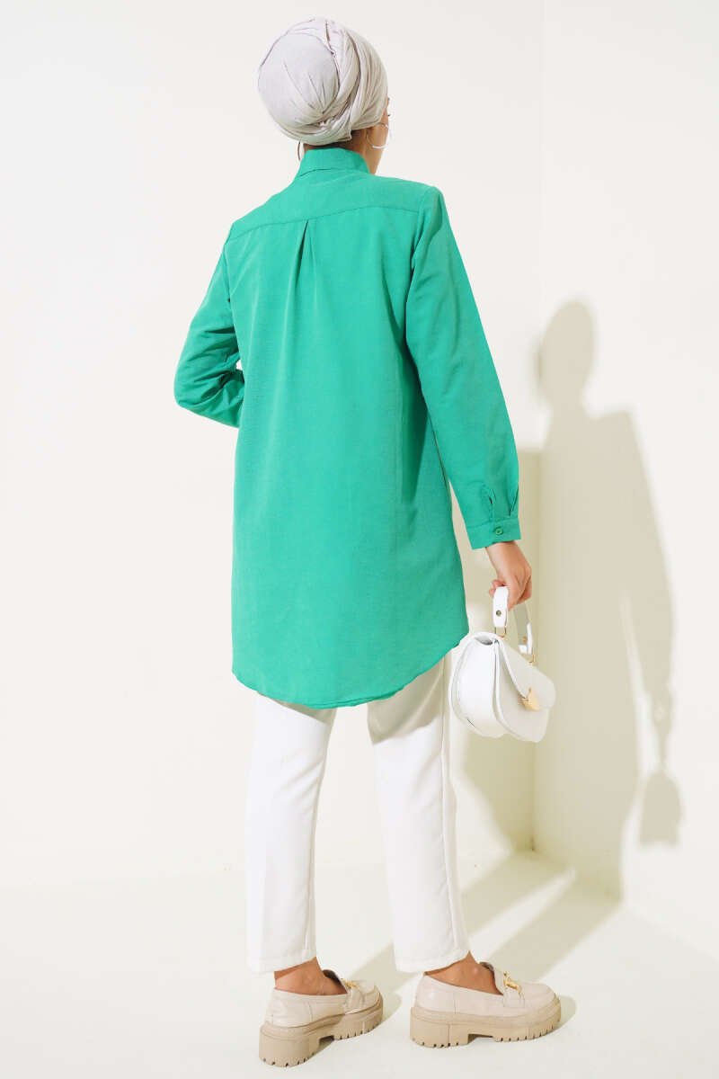 Classic Collar Oval Cut Shirt Green – Bild 3