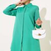 Classic Collar Oval Cut Shirt Green