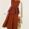 Side Tied Skirt Set with Sleeve Detail Brown