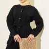 Sleeve Pleated Gold Button Two-Piece Set Black - Image 2