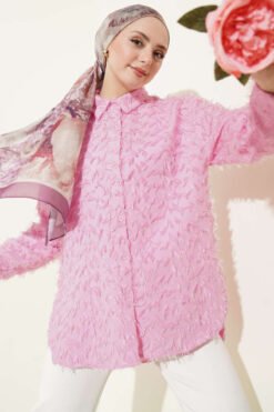 Ribbed Cuff Bearded Shirt Pink