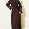Abaya with Pearl Embellished Sleeves Brown