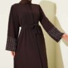 Abaya with Pearl Embellished Sleeves Brown - Imagen 2