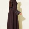 Abaya with Pearl Embellished Sleeves Brown - Imagen 3