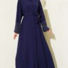 Abaya with Pearl Embellished Sleeves Navy Blue