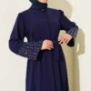 Abaya with Pearl Embellished Sleeves Navy Blue - Imagen 2