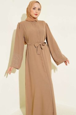 Alternative view of Abaya with Pearl Embellished Sleeves