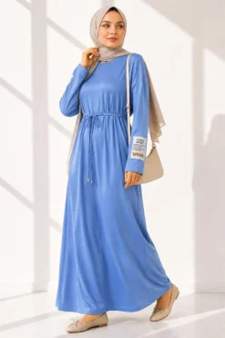 Arm Patch Belted Loisha Dress Baby Blue