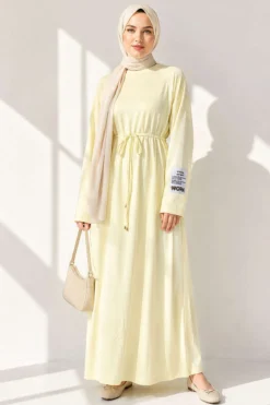 Arm Patch Belted Loisha Dress Yellow