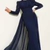 Cape Dress with Sequin Detail Navy Blue