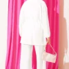 Wrap Neck Belted Tunic Set Ecru - Image 3