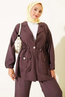 Alternative view of Wrap Neck Belted Tunic Set Brown