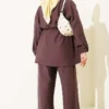 Wrap Neck Belted Tunic Set Brown – Bild 3