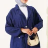 Wrap Neck Belted Tunic Set Navy Blue - Image 2