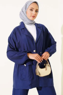 Alternative view of Wrap Neck Belted Tunic Set Navy Blue