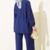 Wrap Neck Belted Tunic Set Navy Blue - Image 3