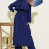 Wrap Neck Belted Tunic Set Navy Blue - Image 5