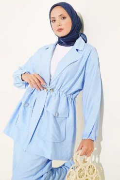 Alternative view of Wrap Neck Belted Tunic Set Blue