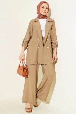 Buttoned Modal Two-Piece Set Beige