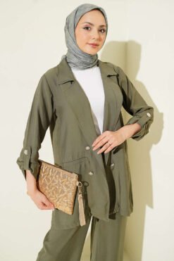 Vista alternativa de Buttoned Modal Two-Piece Set Khaki