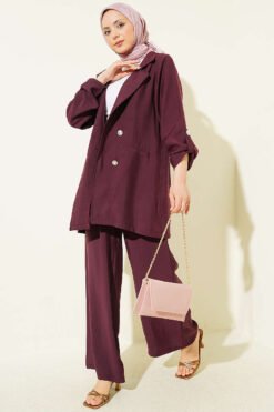 Buttoned Modal Two-Piece Set Plum