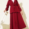 Double Set with Gold Button and Wrap Collar Burgundy