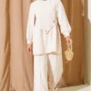 Eyelet Detail Drawstring Two-Piece Set Beige