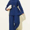 Fabric Gold Buckle Two-Piece Set Navy Blue