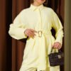 Fabric Gold Buckle Two-Piece Set Yellow wholesale clothing set view 2 - Hicabistan Turkey factory