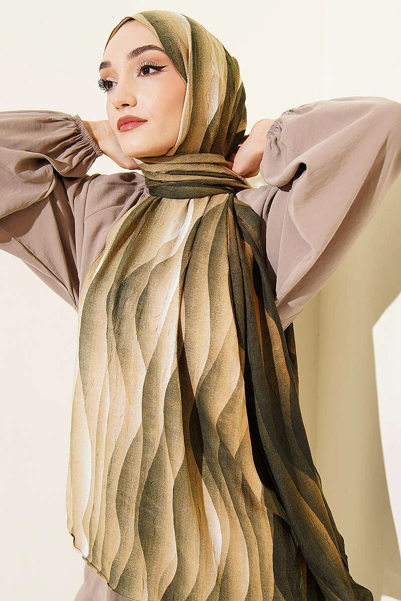 Kumul Degrade Pattern Modal Crinkle Shawl Beige