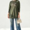 Ribbon Print Tunic Khaki - Afbeelding 2
