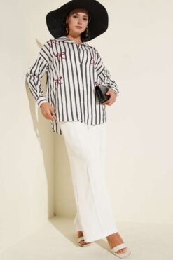 Alternative view of Striped Shirt with Ribbon Embroidery Anthracite