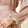 ⁦Belted Balloon Sleeve Satin Evening Dress Beige⁩ - الصورة ⁦4⁩