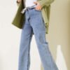 Fringe Hem Belted Denim Pants