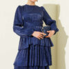 Belted Tiered Evening Dress Navy Blue en gros dress view 2 - Hicabistan usine Turquie