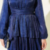 Belted Tiered Evening Dress Navy Blue en gros dress view 4 - Hicabistan usine Turquie