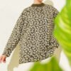 Leopard Print Knit Tunic Khaki