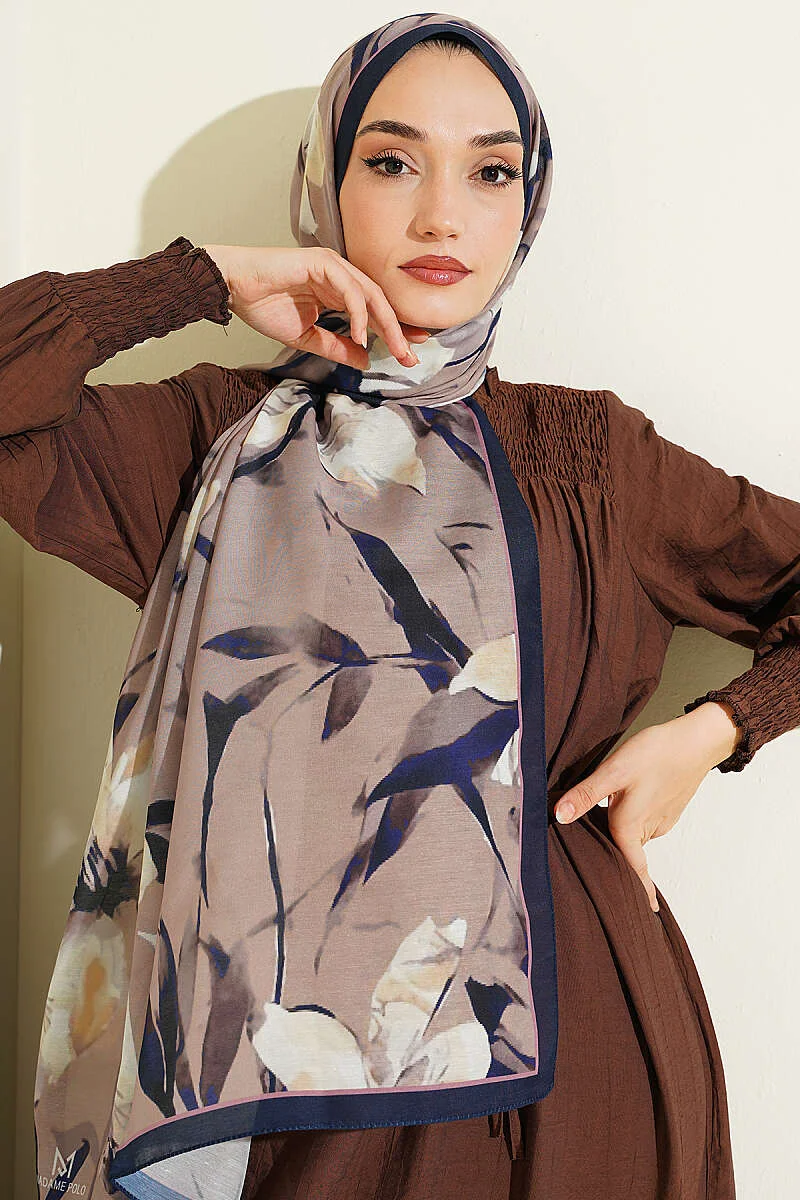 Lily Pattern Soft Shawl Navy Blue