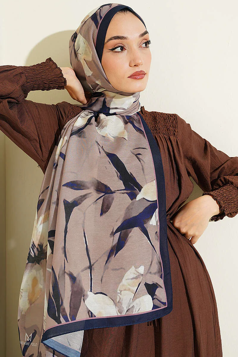Lily Pattern Soft Shawl Navy Blue - Imagen 2