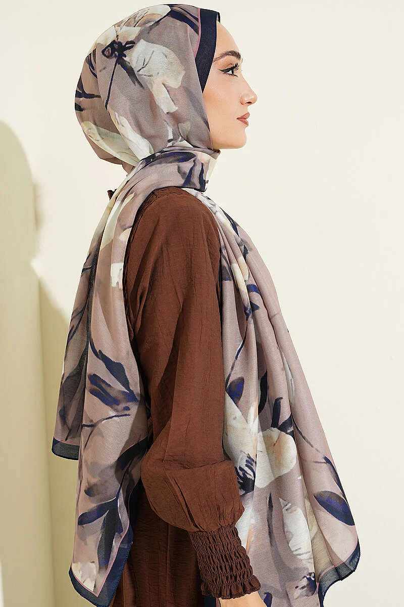 Lily Pattern Soft Shawl Navy Blue - Imagen 3