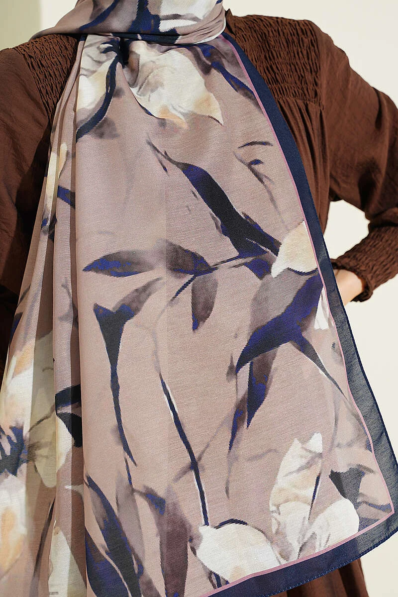 Lily Pattern Soft Shawl Navy Blue - Imagen 4