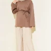 Wide Sleeve Tie Belt Tunic Mink - Imagen 2