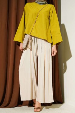 Loyşa Elastic Waist Loose Pants Beige