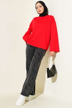Alternatieve weergave van Low Shoulder Basic Tunic Red